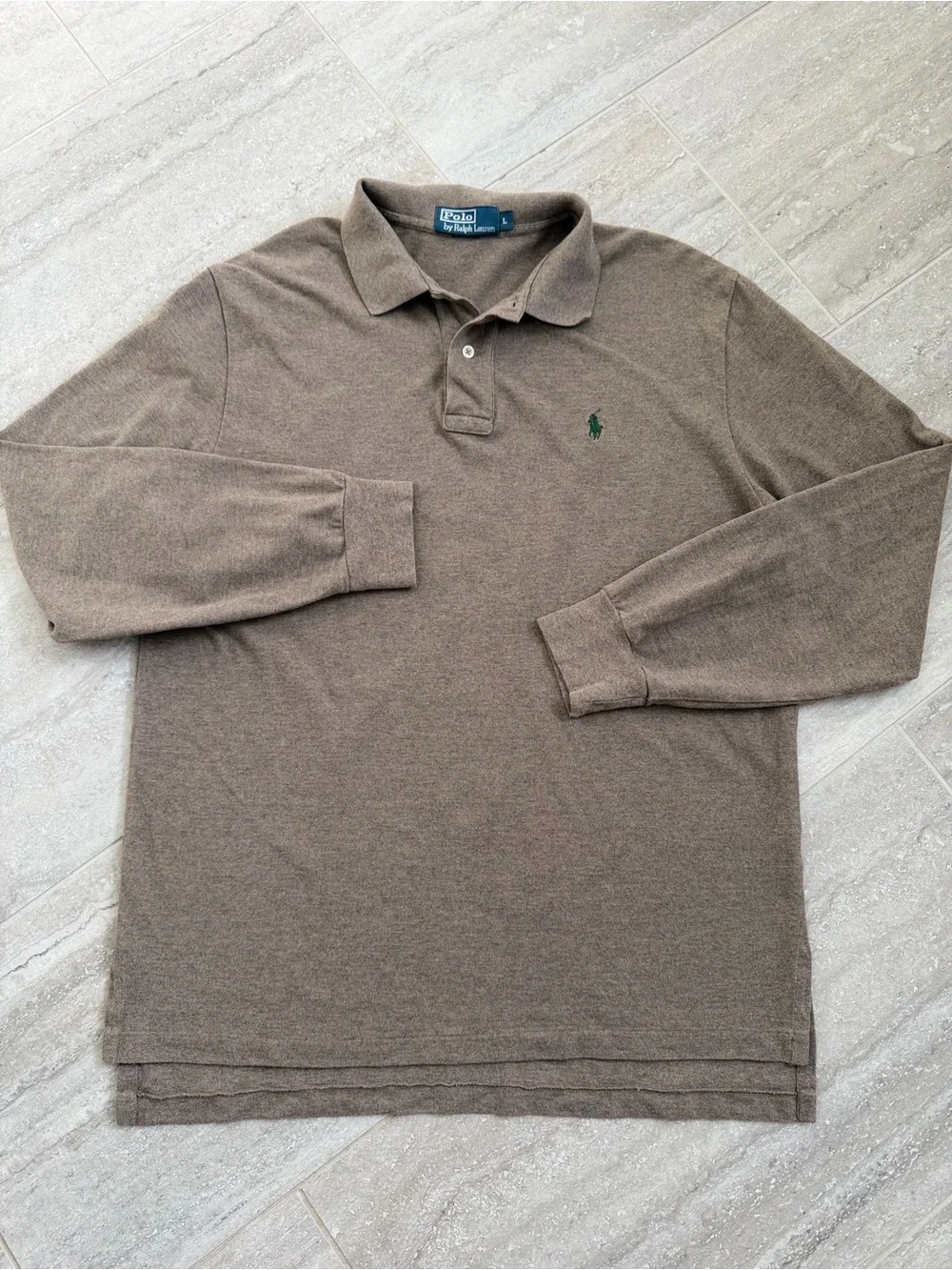 Polo Ralph Lauren Mens Large Brown Heather Long Sleeve Polo Shirt Cotton Classic